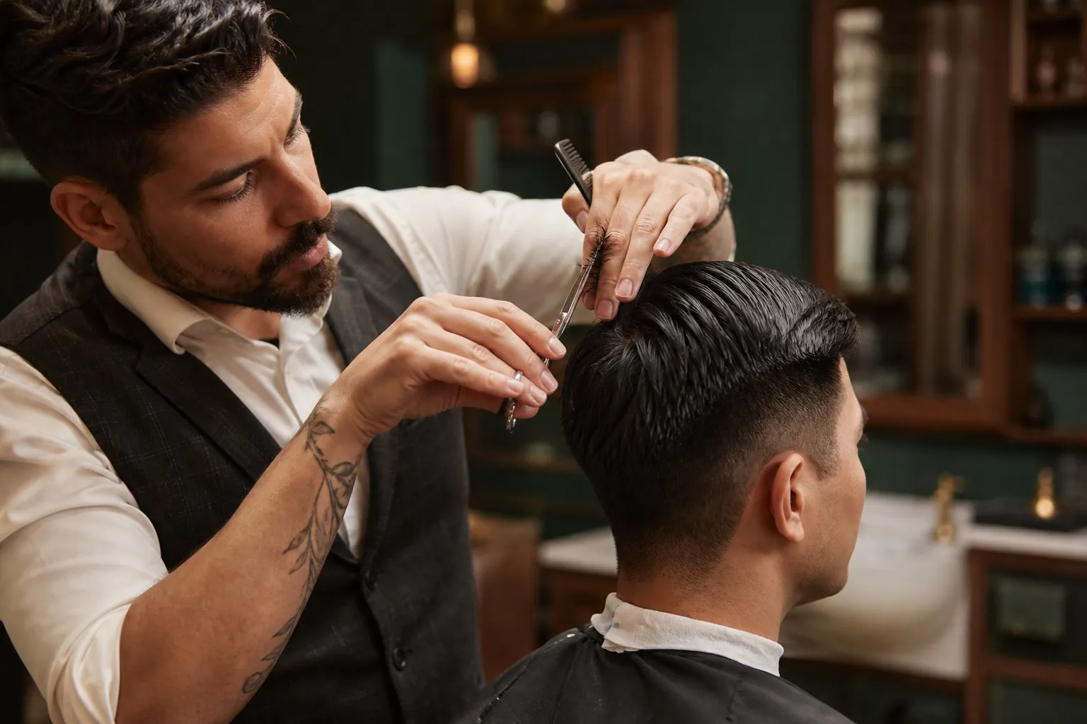 Barbearia Horizonte team preparing for an appointment.