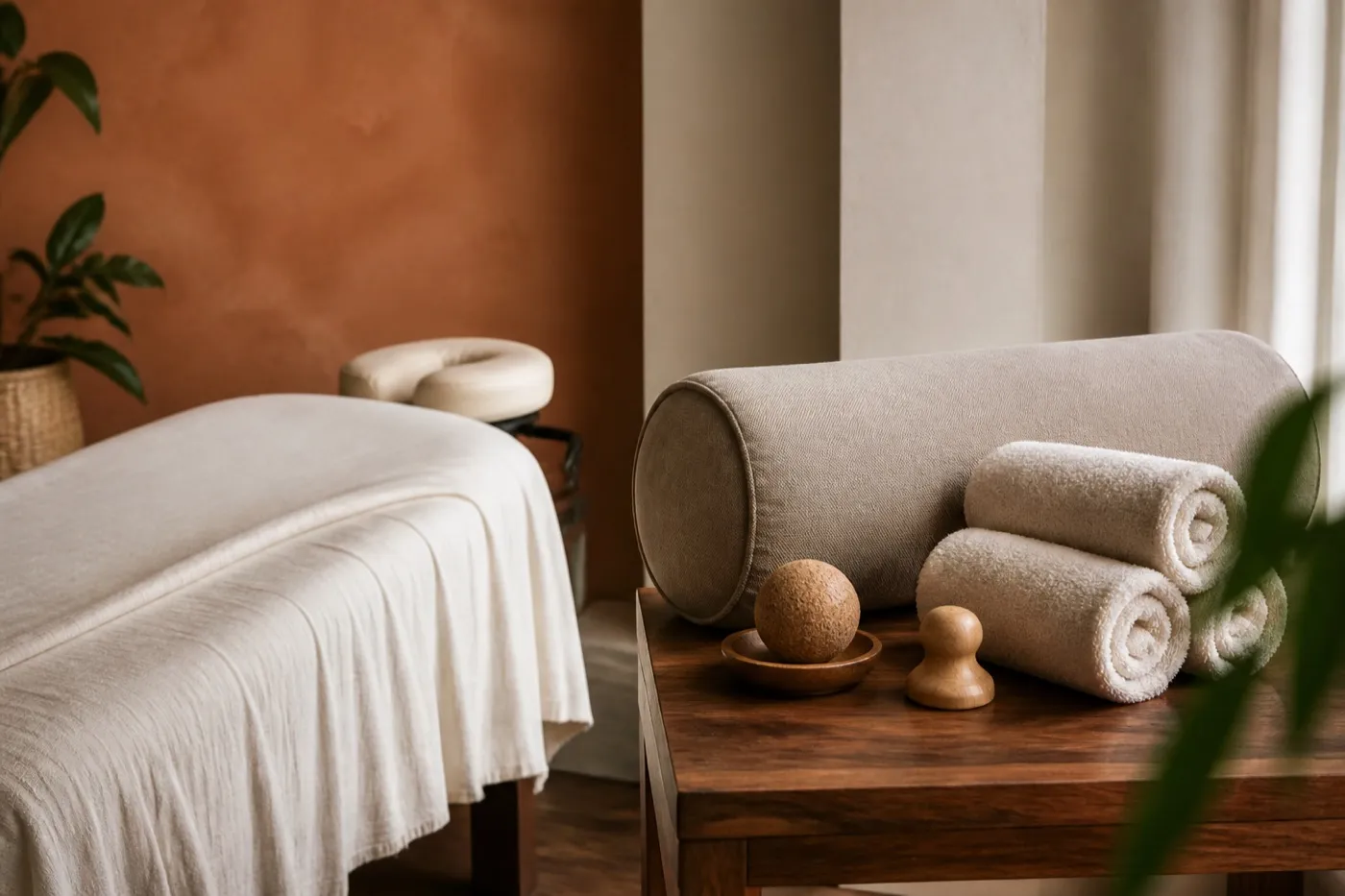 Acessórios preparados para massagem terapêutica.